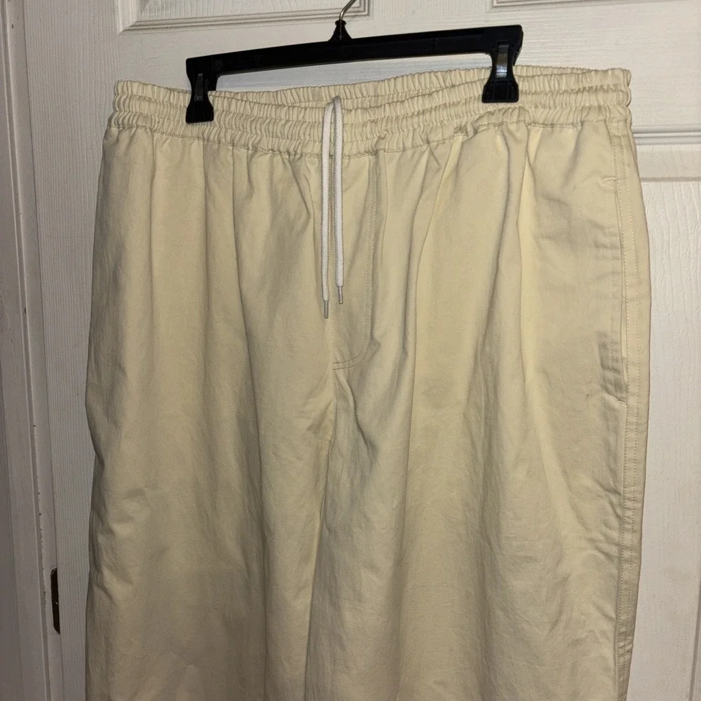 New $120 GRAND Collection Men's XXL Pants Cream Cotton Drawstring Pockets